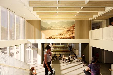 Le nouveau bâtiment de l’école secondaire La Dauversière-Évangéline sera réalisé dans une perspective durable. Image : BGLA + BTAA architectes en consortium. 
