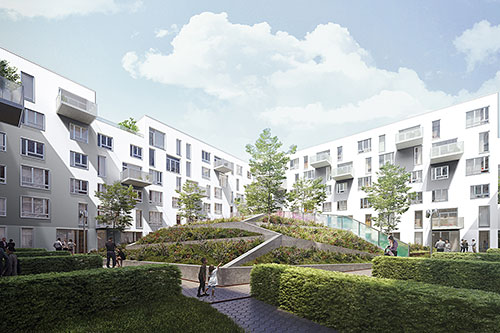 Les immeubles d’habitation de l’écoquartier Angus partageront l’énergie avec les bâtiments commerciaux - Image : SDA

