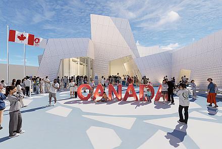 Le bâtiment représentera le Canada lors de l’Expo 2025 d’Osaka, exposition universelle qui se tiendra du 13 avril au 13 octobre 2025, à Osaka, au Japon. Crédit : Pavillon du Canada à l’Expo 2025 Osaka 