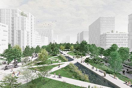 Le centre commercial Place Versailles sera complètement transformé au cours des prochaines années en un quartier mixte écoresponsable. Crédit : Provencher_Roy
