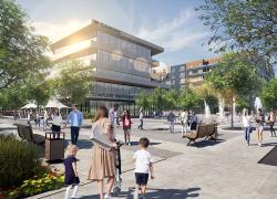 Le futur centre-ville Montcalm de Candiac misera sur les meilleures pratiques de l’aménagement et du développement durable. Crédit : Provencher_Roy.