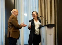 Serge Cormier, vice-président, ESG, création de valeur et immobilier durable du Fonds immobilier de solidarité FTQ, et Geneviève Gauthier, directrice nationale, Innovation stratégique chez Econoler et coinstigatrice du DÉI. Photo : BOMA Québec