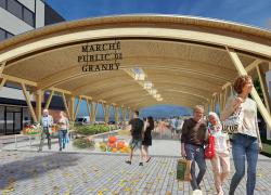 Le Marché public de Granby fera la part belle au matériau bois. Image : Favreau Blais Associés Architectes 