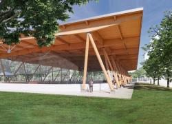 Une toiture en bois pour la patinoire de Saint-Apollinaire. Crédit : ABCP architecture
