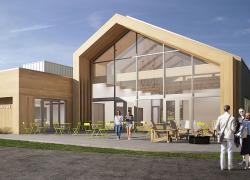 Le nouveau pavillon d’accueil du parc de la Pointe-aux-Lièvres fera la part belle au matériau bois. Image : Patriarche architectes