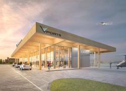VPorts a mandaté la firme Ædifica pour définir le concept architectural de son projet de réseau régional de vertiports.  Crédit :  Ædifica 